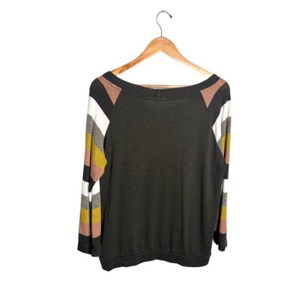 Market & Spruce Sweater Striped Sleeves Size XL Olive Green Round Neck - Picture 3 of 6